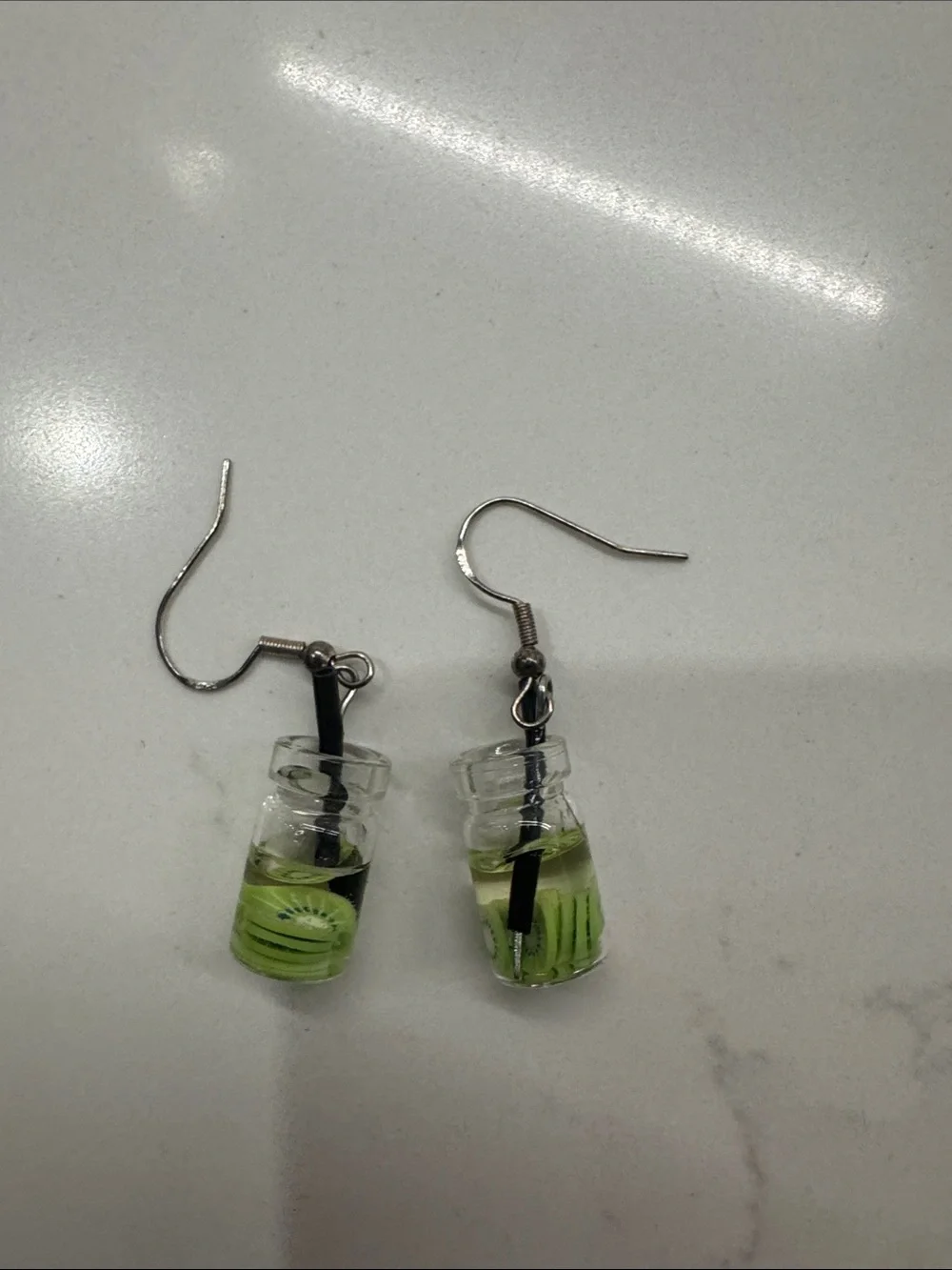 Mini Jar Kiwi Drink Dangle Earrings - Green